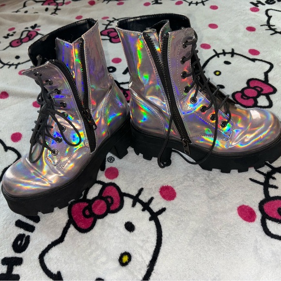 Dolls Kill Shoes - DOLLSKILL Holographic Combat Boots women size 6
